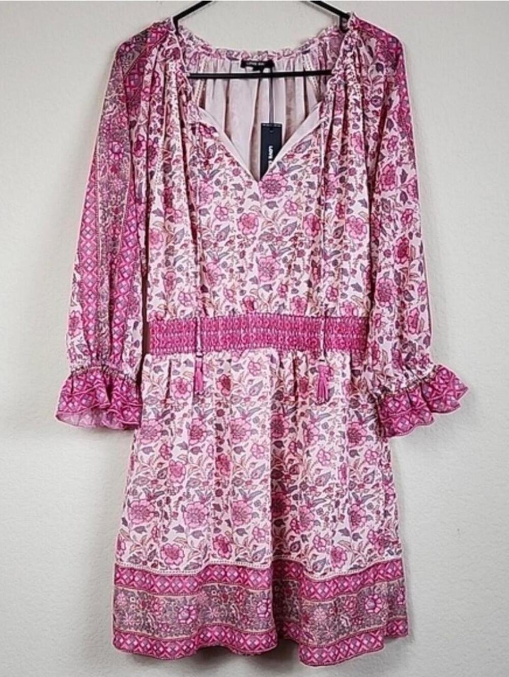 NWT $325 Anthropologie Pink Floral Long Sleeve Mini Dress